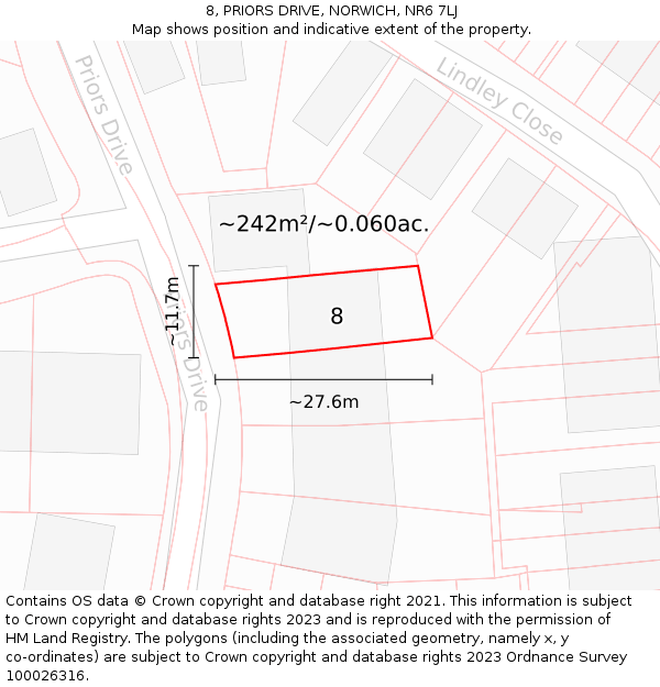 8, PRIORS DRIVE, NORWICH, NR6 7LJ: Plot and title map