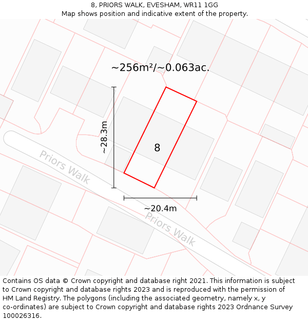 8, PRIORS WALK, EVESHAM, WR11 1GG: Plot and title map