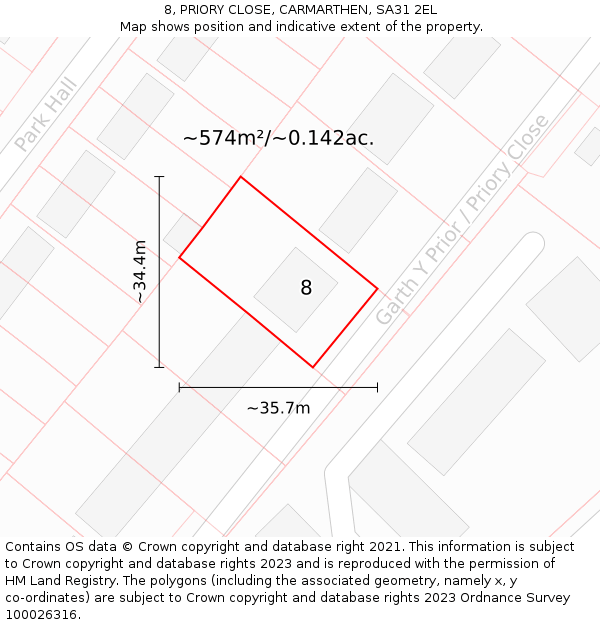 8, PRIORY CLOSE, CARMARTHEN, SA31 2EL: Plot and title map