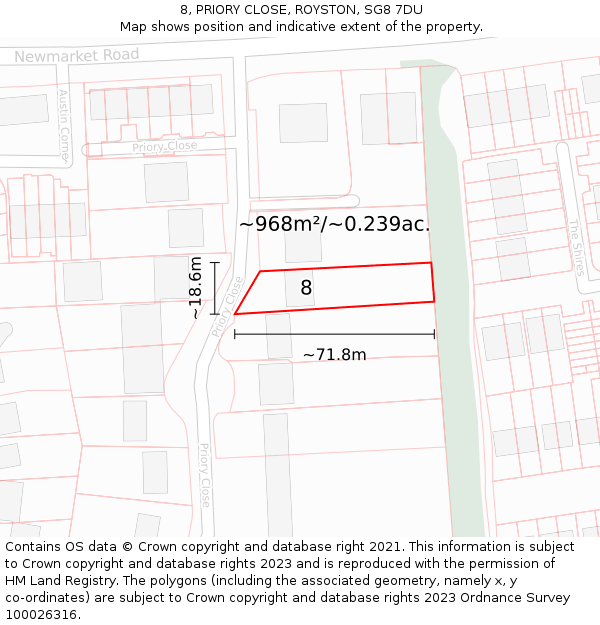 8, PRIORY CLOSE, ROYSTON, SG8 7DU: Plot and title map