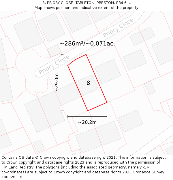 8, PRIORY CLOSE, TARLETON, PRESTON, PR4 6LU: Plot and title map