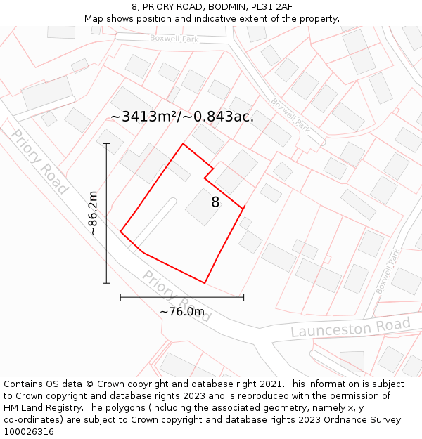 8, PRIORY ROAD, BODMIN, PL31 2AF: Plot and title map