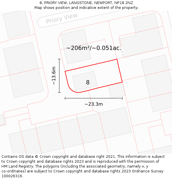 8, PRIORY VIEW, LANGSTONE, NEWPORT, NP18 2NZ: Plot and title map