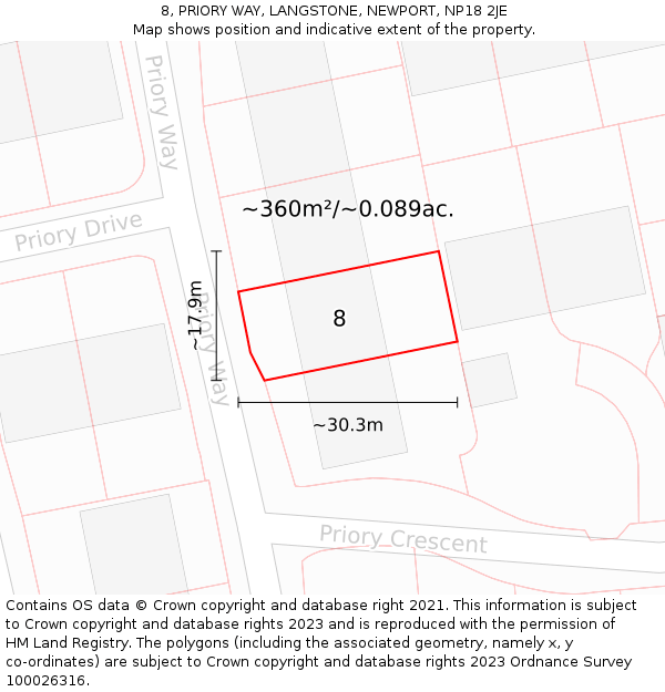 8, PRIORY WAY, LANGSTONE, NEWPORT, NP18 2JE: Plot and title map