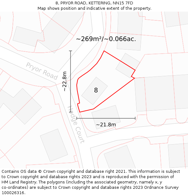8, PRYOR ROAD, KETTERING, NN15 7FD: Plot and title map