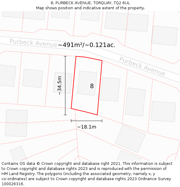 8, PURBECK AVENUE, TORQUAY, TQ2 6UL: Plot and title map