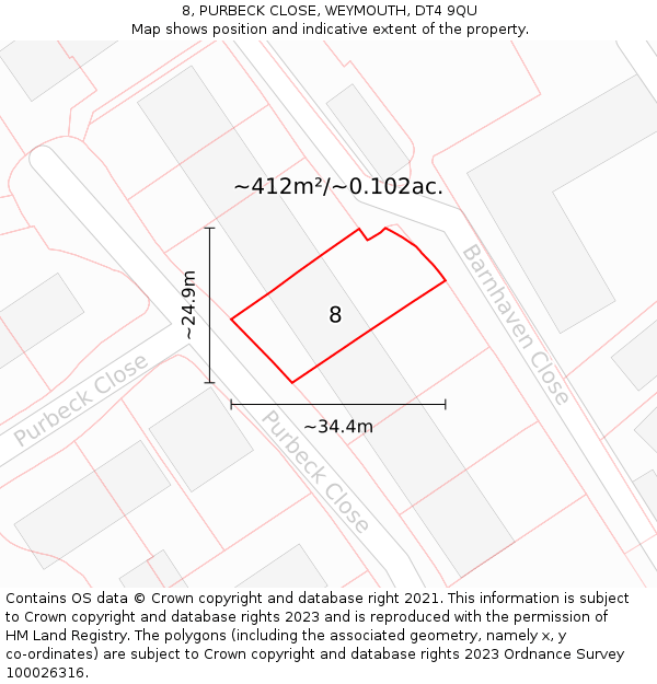 8, PURBECK CLOSE, WEYMOUTH, DT4 9QU: Plot and title map