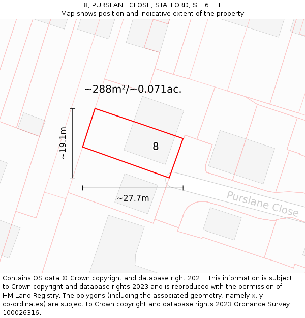 8, PURSLANE CLOSE, STAFFORD, ST16 1FF: Plot and title map