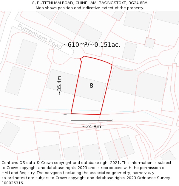 8, PUTTENHAM ROAD, CHINEHAM, BASINGSTOKE, RG24 8RA: Plot and title map