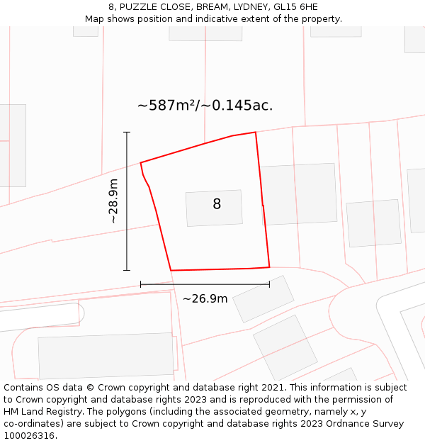 8, PUZZLE CLOSE, BREAM, LYDNEY, GL15 6HE: Plot and title map