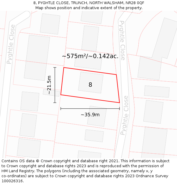 8, PYGHTLE CLOSE, TRUNCH, NORTH WALSHAM, NR28 0QF: Plot and title map