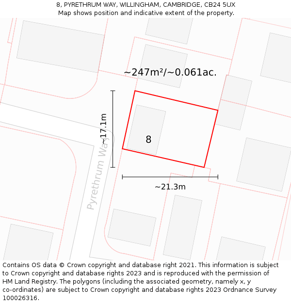 8, PYRETHRUM WAY, WILLINGHAM, CAMBRIDGE, CB24 5UX: Plot and title map