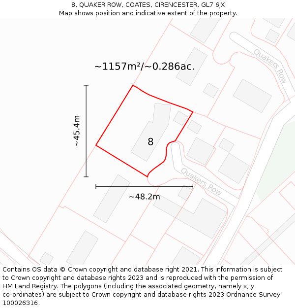 8, QUAKER ROW, COATES, CIRENCESTER, GL7 6JX: Plot and title map
