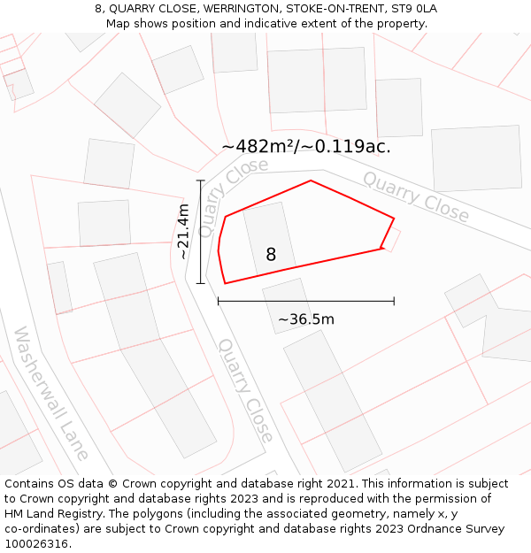 8, QUARRY CLOSE, WERRINGTON, STOKE-ON-TRENT, ST9 0LA: Plot and title map