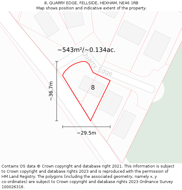 8, QUARRY EDGE, FELLSIDE, HEXHAM, NE46 1RB: Plot and title map