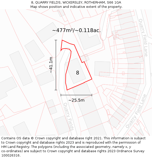 8, QUARRY FIELDS, WICKERSLEY, ROTHERHAM, S66 1GA: Plot and title map