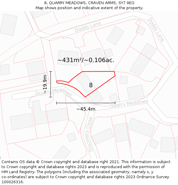 8, QUARRY MEADOWS, CRAVEN ARMS, SY7 9EG: Plot and title map