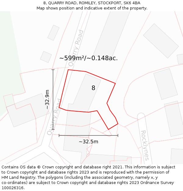 8, QUARRY ROAD, ROMILEY, STOCKPORT, SK6 4BA: Plot and title map