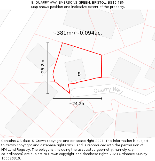 8, QUARRY WAY, EMERSONS GREEN, BRISTOL, BS16 7BN: Plot and title map