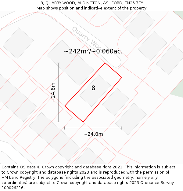 8, QUARRY WOOD, ALDINGTON, ASHFORD, TN25 7EY: Plot and title map