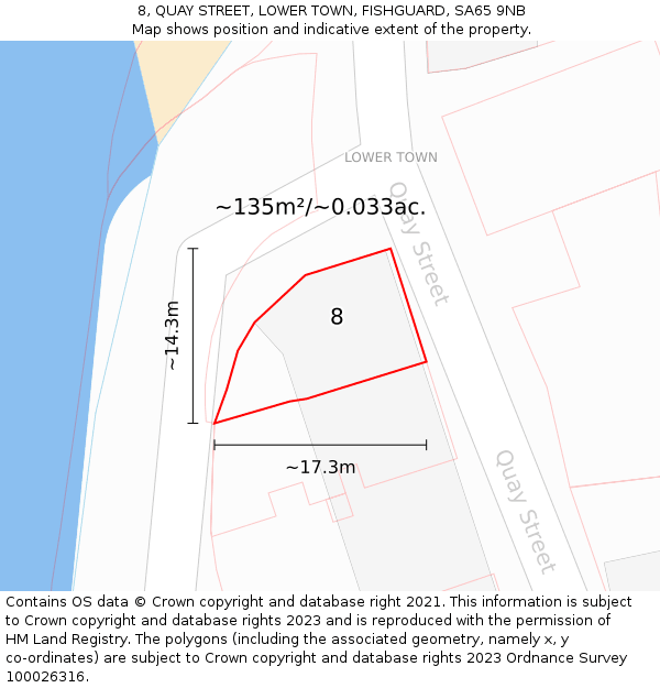 8, QUAY STREET, LOWER TOWN, FISHGUARD, SA65 9NB: Plot and title map