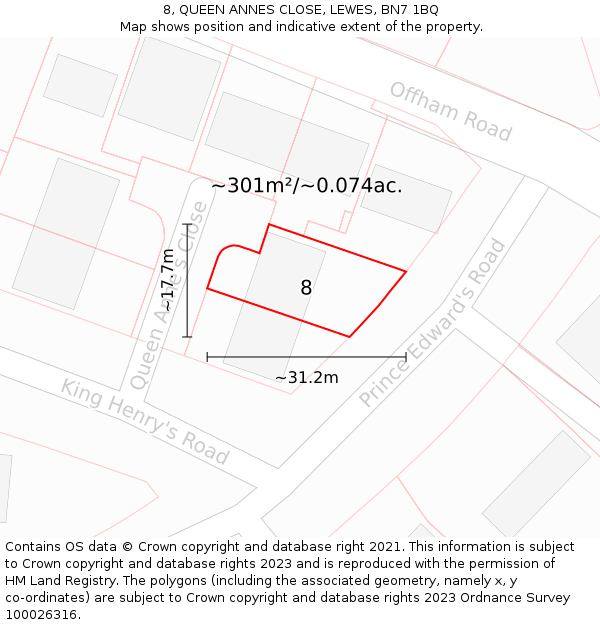 8, QUEEN ANNES CLOSE, LEWES, BN7 1BQ: Plot and title map