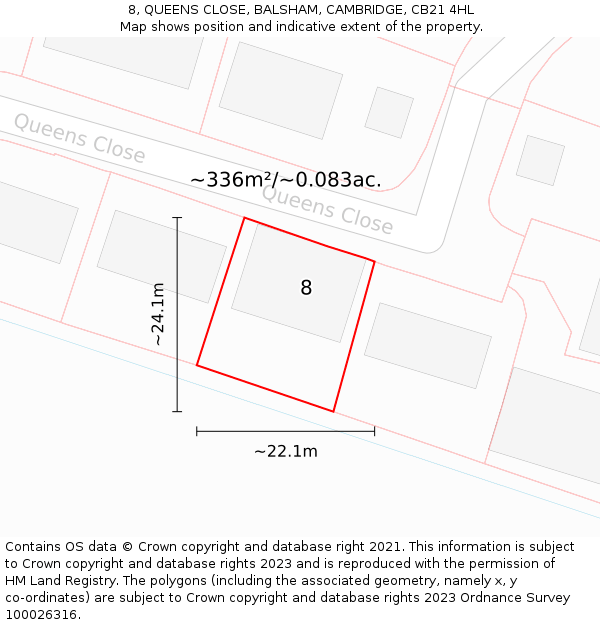 8, QUEENS CLOSE, BALSHAM, CAMBRIDGE, CB21 4HL: Plot and title map