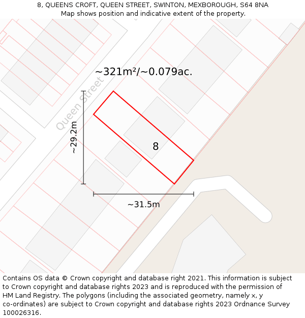 8, QUEENS CROFT, QUEEN STREET, SWINTON, MEXBOROUGH, S64 8NA: Plot and title map