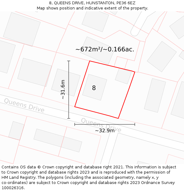 8, QUEENS DRIVE, HUNSTANTON, PE36 6EZ: Plot and title map