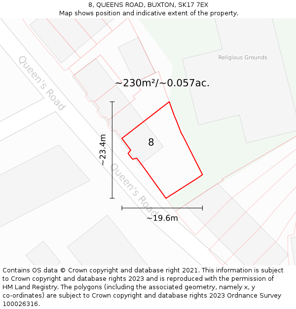 8, QUEENS ROAD, BUXTON, SK17 7EX: Plot and title map