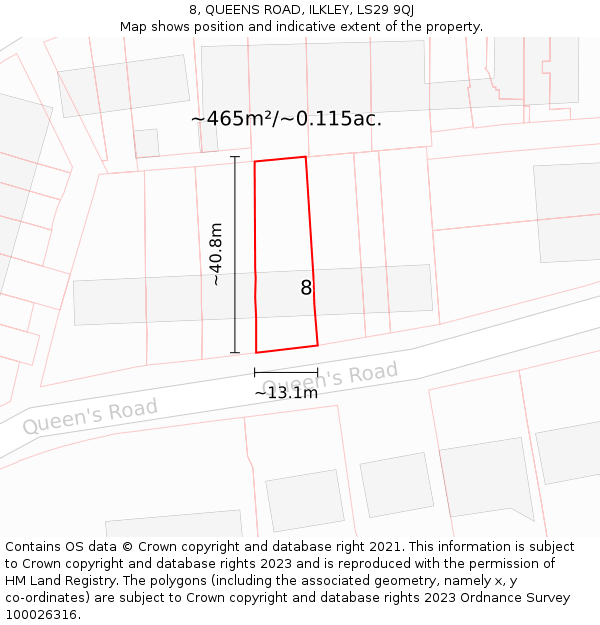 8, QUEENS ROAD, ILKLEY, LS29 9QJ: Plot and title map
