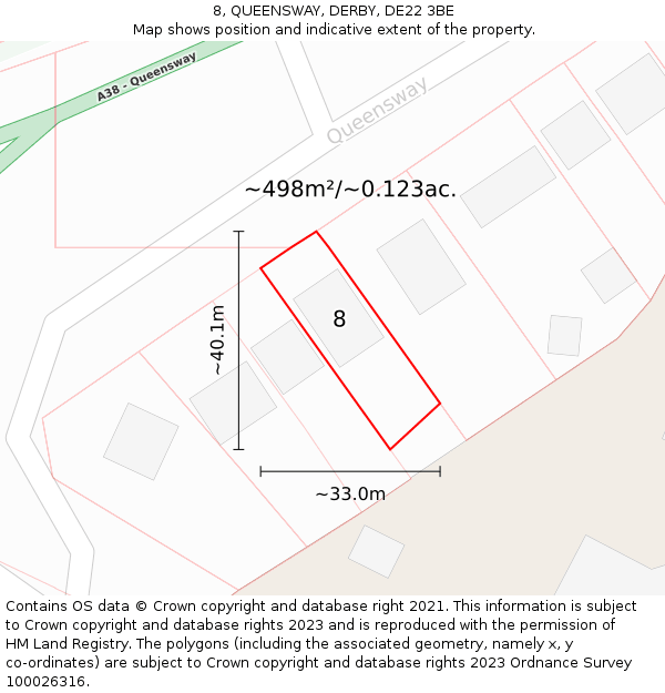 8, QUEENSWAY, DERBY, DE22 3BE: Plot and title map