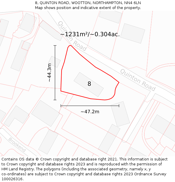 8, QUINTON ROAD, WOOTTON, NORTHAMPTON, NN4 6LN: Plot and title map