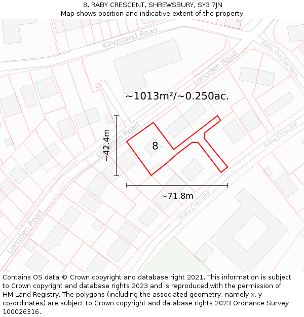 8, RABY CRESCENT, SHREWSBURY, SY3 7JN: Plot and title map
