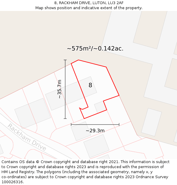 8, RACKHAM DRIVE, LUTON, LU3 2AF: Plot and title map