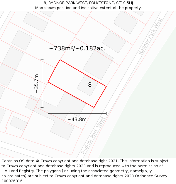 8, RADNOR PARK WEST, FOLKESTONE, CT19 5HJ: Plot and title map