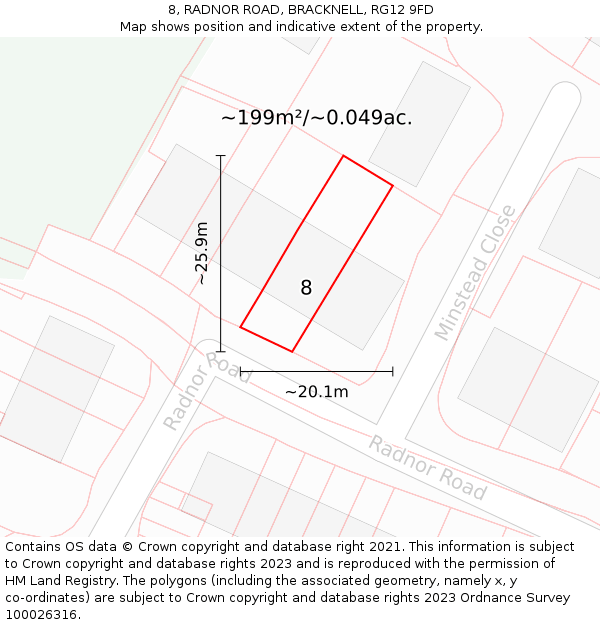 8, RADNOR ROAD, BRACKNELL, RG12 9FD: Plot and title map