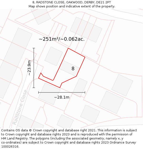 8, RADSTONE CLOSE, OAKWOOD, DERBY, DE21 2PT: Plot and title map