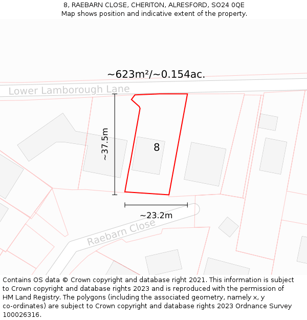 8, RAEBARN CLOSE, CHERITON, ALRESFORD, SO24 0QE: Plot and title map