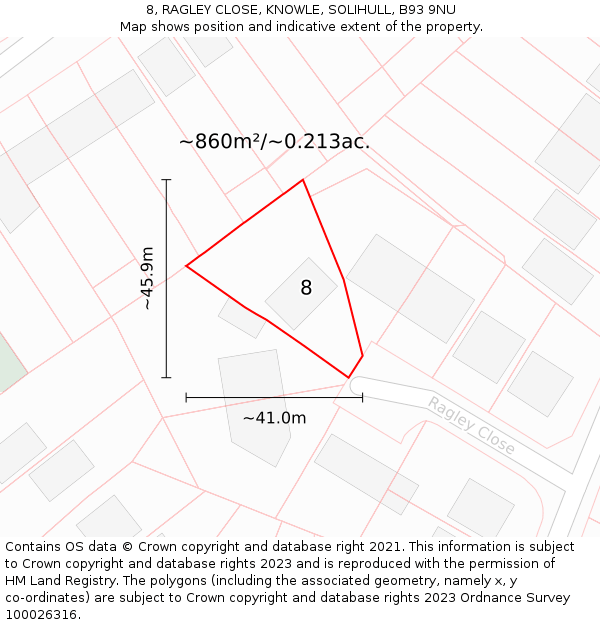 8, RAGLEY CLOSE, KNOWLE, SOLIHULL, B93 9NU: Plot and title map