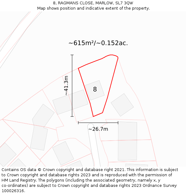 8, RAGMANS CLOSE, MARLOW, SL7 3QW: Plot and title map