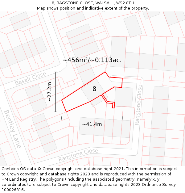 8, RAGSTONE CLOSE, WALSALL, WS2 8TH: Plot and title map