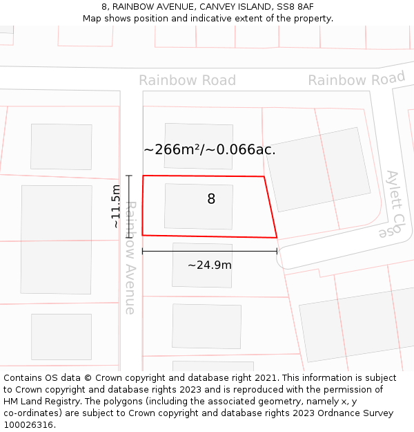 8, RAINBOW AVENUE, CANVEY ISLAND, SS8 8AF: Plot and title map