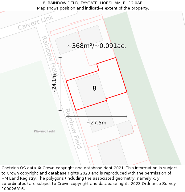 8, RAINBOW FIELD, FAYGATE, HORSHAM, RH12 0AR: Plot and title map