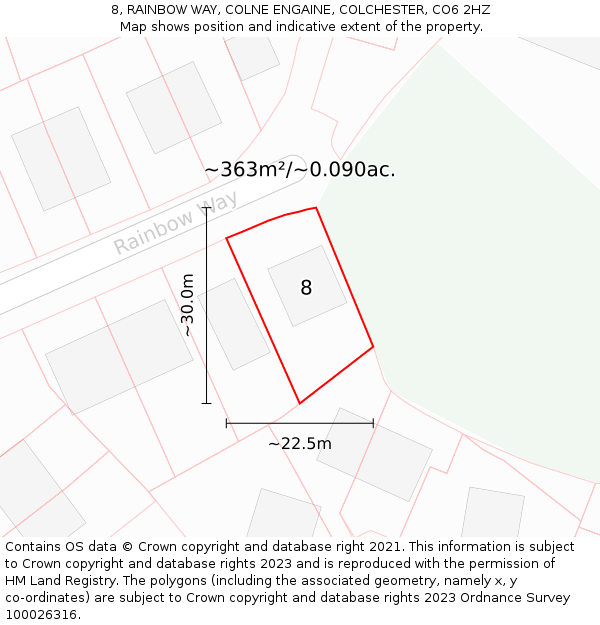 8, RAINBOW WAY, COLNE ENGAINE, COLCHESTER, CO6 2HZ: Plot and title map