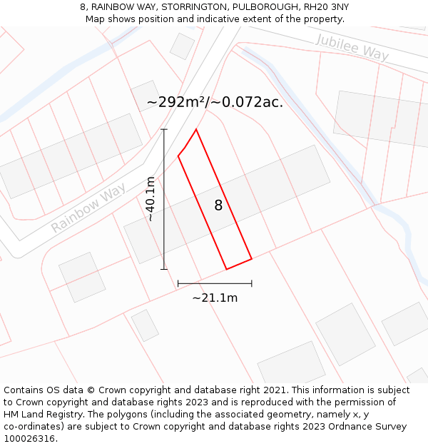 8, RAINBOW WAY, STORRINGTON, PULBOROUGH, RH20 3NY: Plot and title map