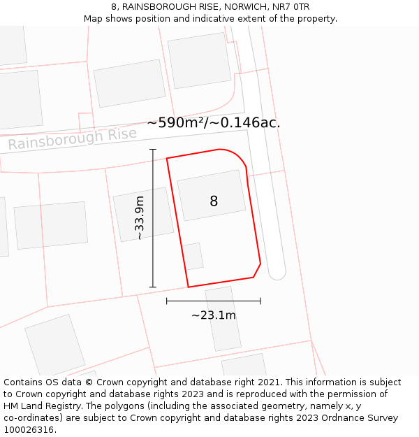 8, RAINSBOROUGH RISE, NORWICH, NR7 0TR: Plot and title map