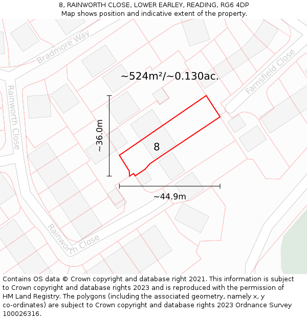 8, RAINWORTH CLOSE, LOWER EARLEY, READING, RG6 4DP: Plot and title map
