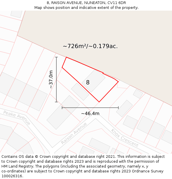 8, RAISON AVENUE, NUNEATON, CV11 6DR: Plot and title map