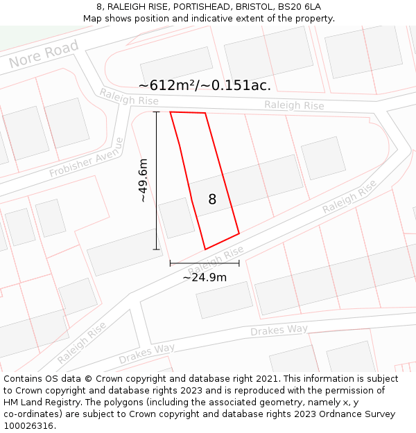 8, RALEIGH RISE, PORTISHEAD, BRISTOL, BS20 6LA: Plot and title map